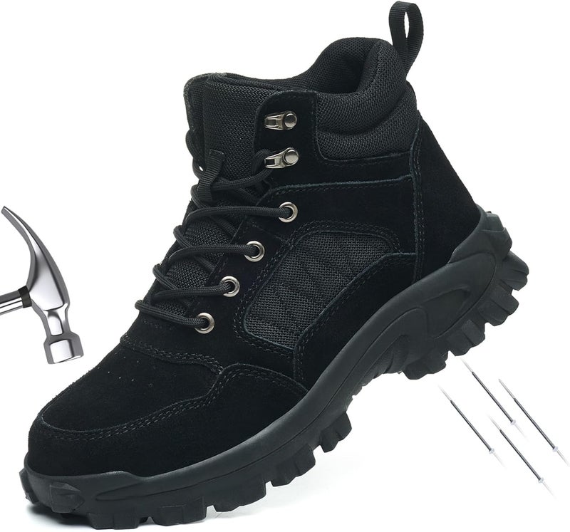 MOFEELE Store Steel Toe Boots for Men Women, Steel/Composite Toe, Leather & Canvas Upper, Lace-up, Durable Puncture Proof Slip on Indestructible High Top Work Boots - Image 1